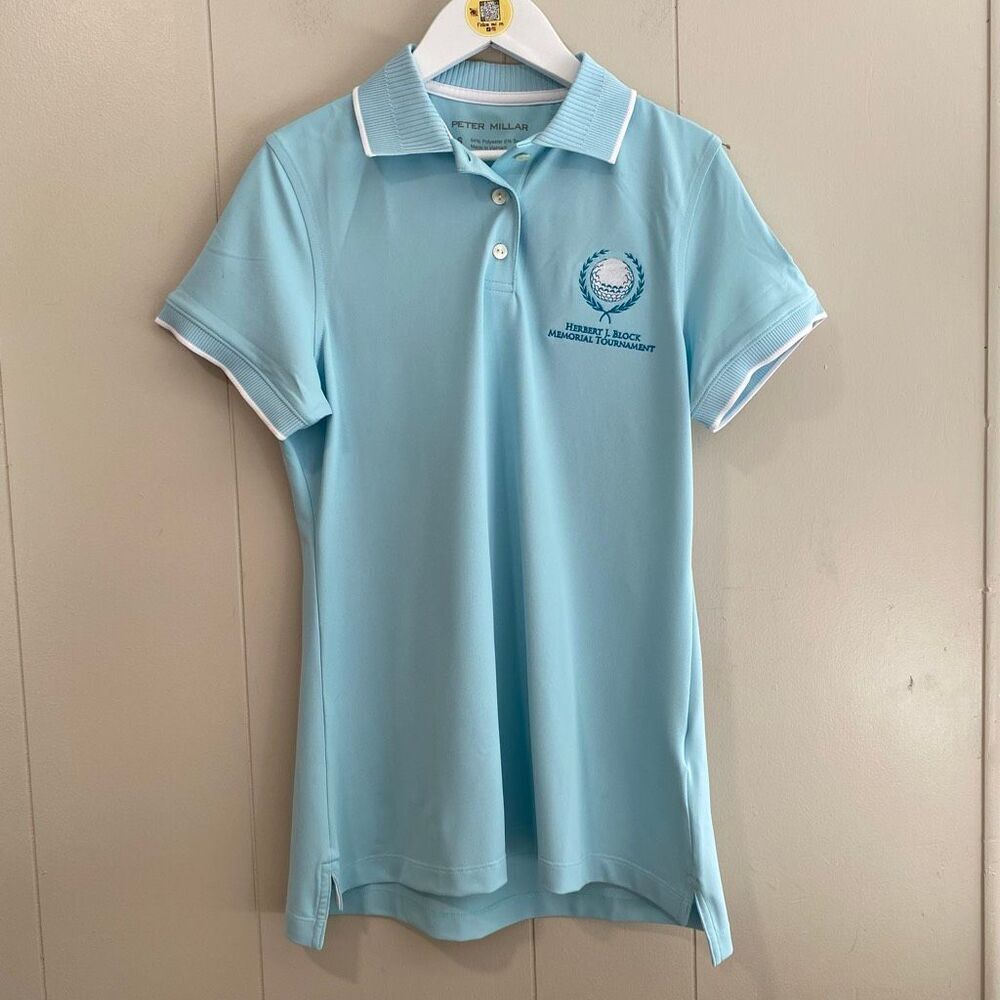 NWT Peter Millar Women’s Performance Golf Polo • Size S • Light Blue • Tournamen